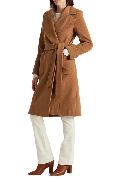 Shop Lauren Ralph Lauren Wool Blend Wrap Coat In New Vicuna