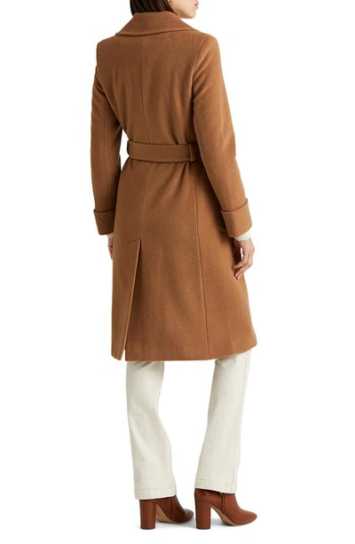 Shop Lauren Ralph Lauren Wool Blend Wrap Coat In New Vicuna