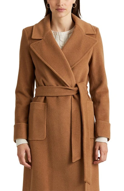 Shop Lauren Ralph Lauren Wool Blend Wrap Coat In New Vicuna
