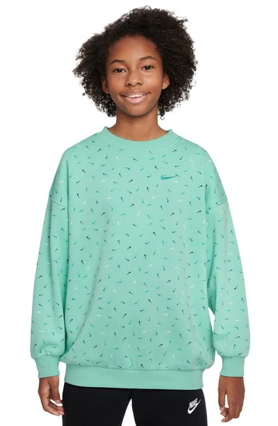 Shop Nike Kids' Sportswear Club Fleece Oversize Sweatshirt In Emerald Rise/ Clear Jade