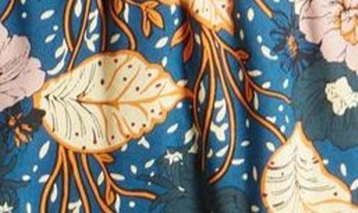 Shop Melloday Floral Print Belted Long Sleeve A-line Dress In Dark Blue Print