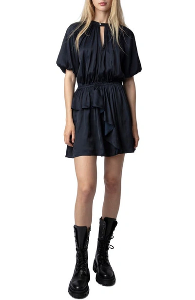 Shop Zadig & Voltaire Romina Ruffle Gathered Satin Minidress In Encre