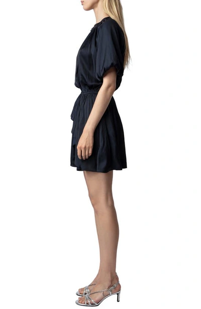 Shop Zadig & Voltaire Romina Ruffle Gathered Satin Minidress In Encre