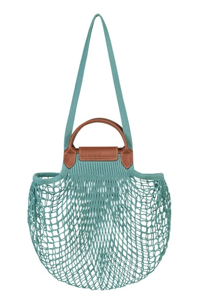 Shop Longchamp Le Pliage Filet Knit Shoulder Bag In Lagoon