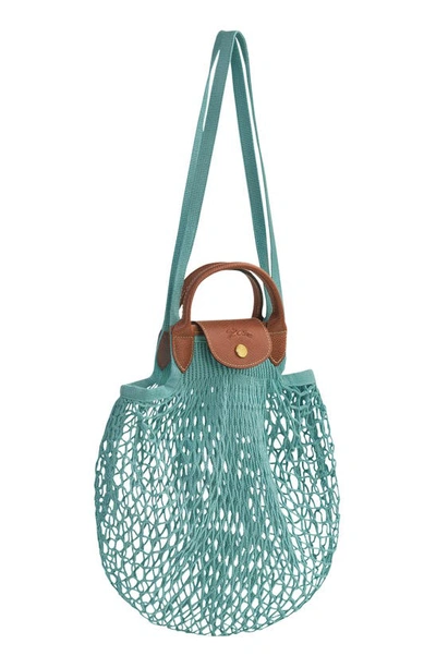 Shop Longchamp Le Pliage Filet Knit Shoulder Bag In Lagoon