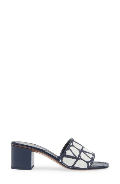 Shop Valentino Vlogo Toile Slide Sandal In White/ Blue