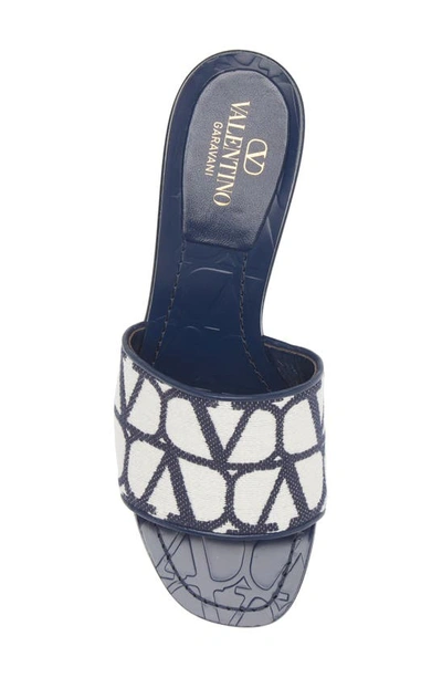 Shop Valentino Vlogo Toile Slide Sandal In White/ Blue