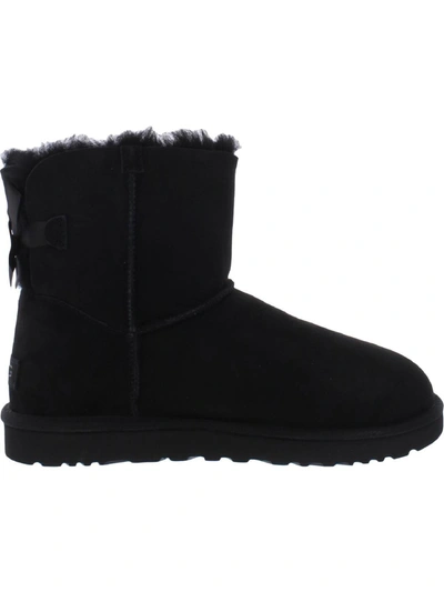 Ugg Mini Bailey Bow Ii Womens Suede Shearling Winter Boots In Black