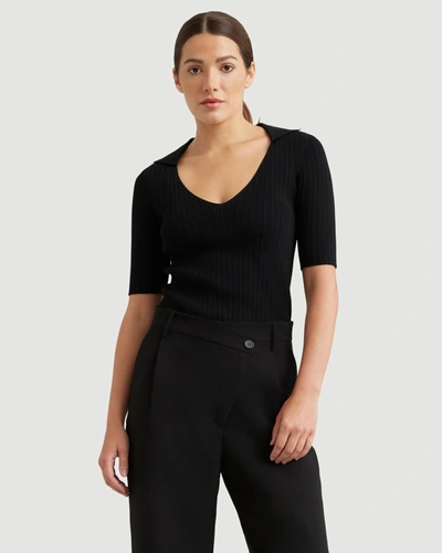 Shop Modern Citizen Hunter Collared Short-sleeve Sweater In Black