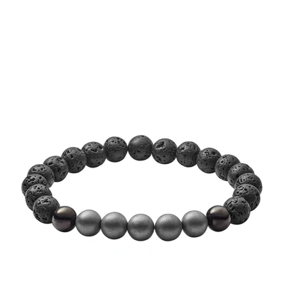 Shop Fossil Lava, Hematite And Metal Bracelet In Black