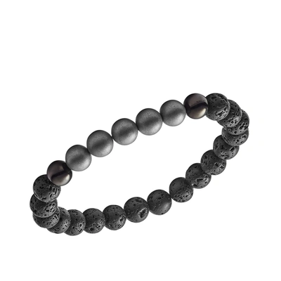 Fossil Lava, Hematite And Metal Bracelet In Black