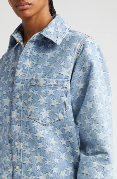 Shop Erl Gender Inclusive Cotton Star Jacquard Overshirt In Light Blue