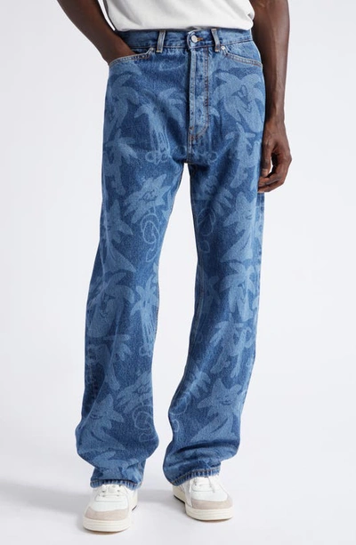 Shop Palm Angels Palmity Print Denim Jeans In Blue Light