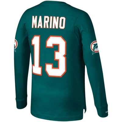 Shop Mitchell & Ness Dan Marino Aqua Miami Dolphins Throwback Retired Player Name & Number Long Sleeve To