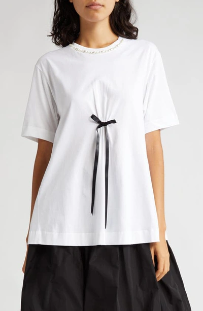 Shop Simone Rocha Bead & Bow A-line Cotton Top In White/ Black/ Pearl