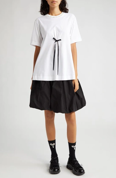 Shop Simone Rocha Bead & Bow A-line Cotton Top In White/ Black/ Pearl