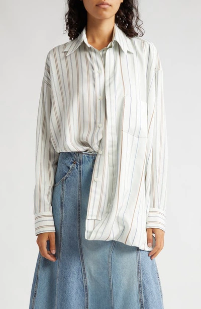 Shop Victoria Beckham Stripe Double Layer Button-up Blouse In Peppermint