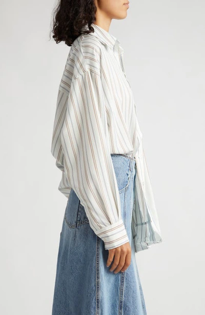 Shop Victoria Beckham Stripe Double Layer Button-up Blouse In Peppermint
