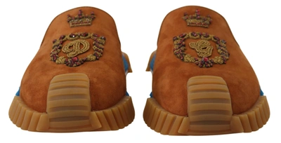 Shop Dolce & Gabbana Beige Suede Crystal Slides Sandals Flats Ns1 Men's Shoes