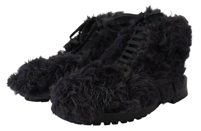 Shop Dolce & Gabbana Black Leather Combat Shearling Boots Men's Shoes