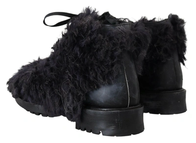 Shop Dolce & Gabbana Black Leather Combat Shearling Boots Men's Shoes