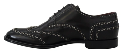 Shop Dolce & Gabbana Black Leather Derby Dress Studded Men's Shoes