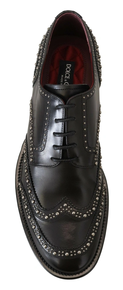 Shop Dolce & Gabbana Black Leather Derby Dress Studded Men's Shoes