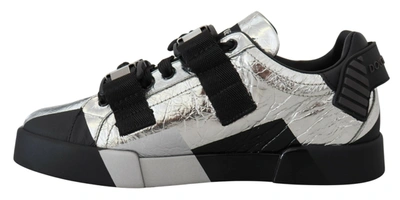 Shop Dolce & Gabbana Black Silver Leather Low Top Sneakers Casual Men's Shoes