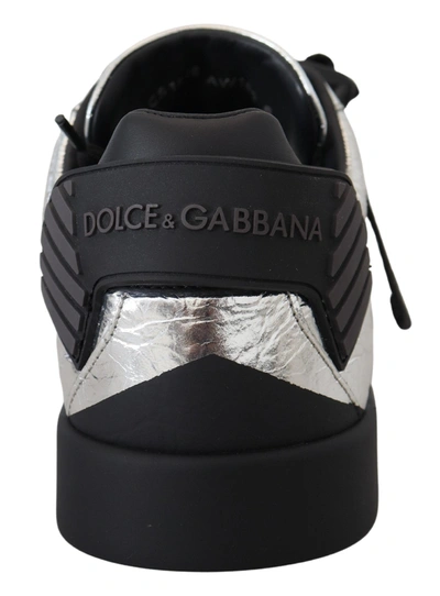 Shop Dolce & Gabbana Black Silver Leather Low Top Sneakers Casual Men's Shoes