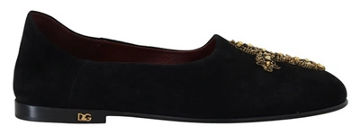 Shop Dolce & Gabbana Black Suede Gold Cross Slip On Loafers Men's Shoes