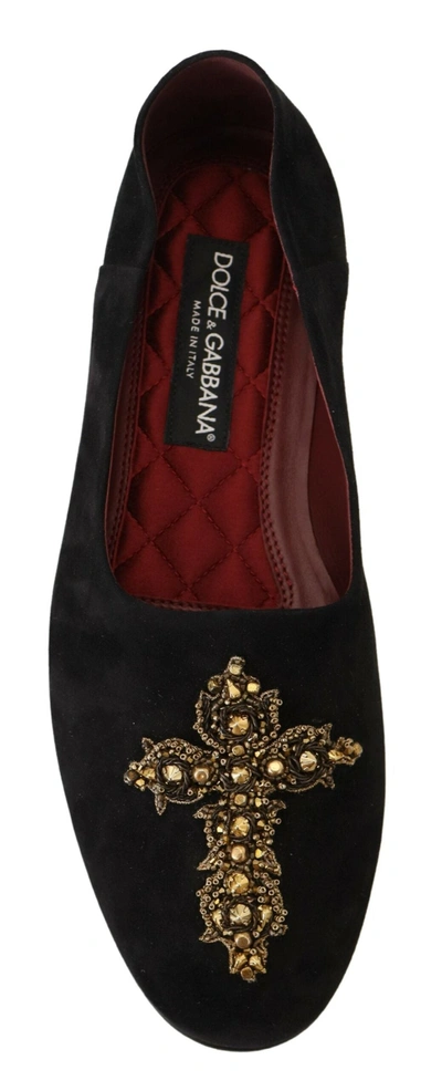 Shop Dolce & Gabbana Black Suede Gold Cross Slip On Loafers Men's Shoes