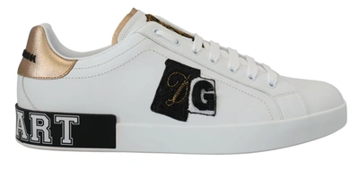 Shop Dolce & Gabbana White Leather Sport Dg Sequined Men's Sneakers