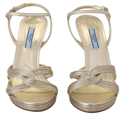 Shop Prada Gold Leather Women'ss Ankle Strap Heels Stiletto Women's Sandal In Gold And Havana
