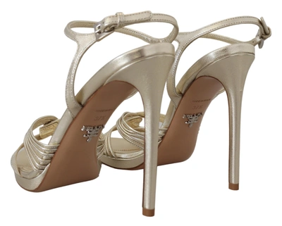 Shop Prada Gold Leather Women'ss Ankle Strap Heels Stiletto Women's Sandal In Gold And Havana