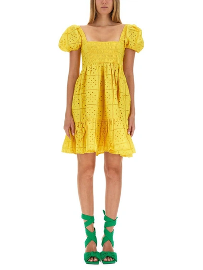 Shop Ganni Mini Dress In Yellow