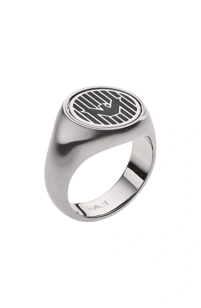 Shop Emporio Armani Reversible Black Onyx Ring In Silver