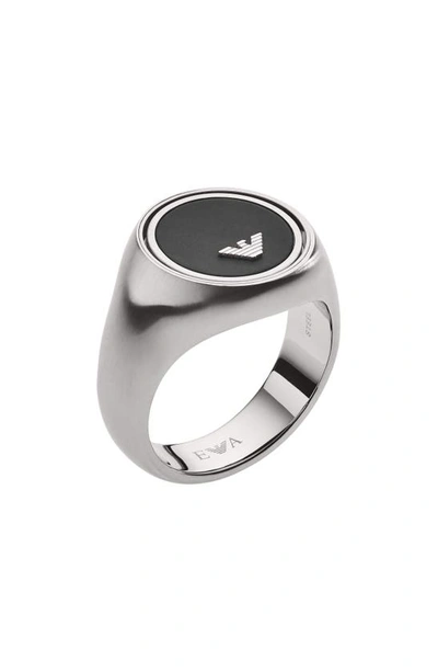 Shop Emporio Armani Reversible Black Onyx Ring In Silver