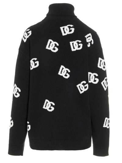 Shop Dolce & Gabbana All-over Logo Turtleneck Sweater Sweater, Cardigans White/black