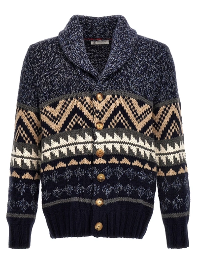 Shop Brunello Cucinelli Jaquard Cardigan Sweater, Cardigans Multicolor