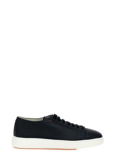 Shop Santoni Leather Sneakers Blue
