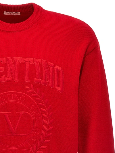 Shop Valentino Logo Embroidery Sweater Sweater, Cardigans Red