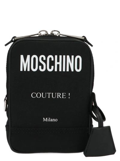 Shop Moschino Label Crossbody Bags Black