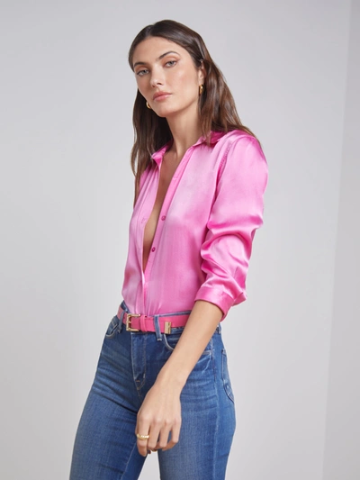 Shop L Agence Dani Silk Blouse In Magenta Pink