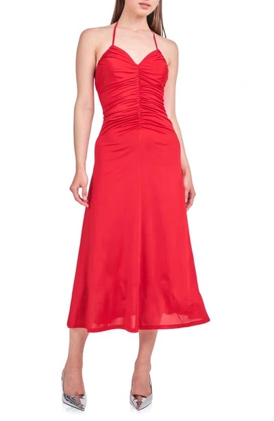 Shop Endless Rose Ruched Halter Midi Dress In Rouge