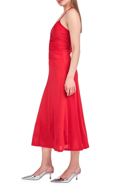 Shop Endless Rose Ruched Halter Midi Dress In Rouge