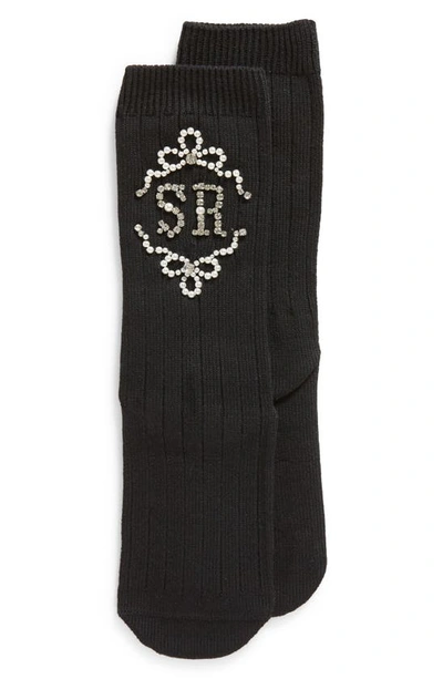 Shop Simone Rocha Embellished Logo Rib Ankle Socks In Black/ Pearl/ Crystal