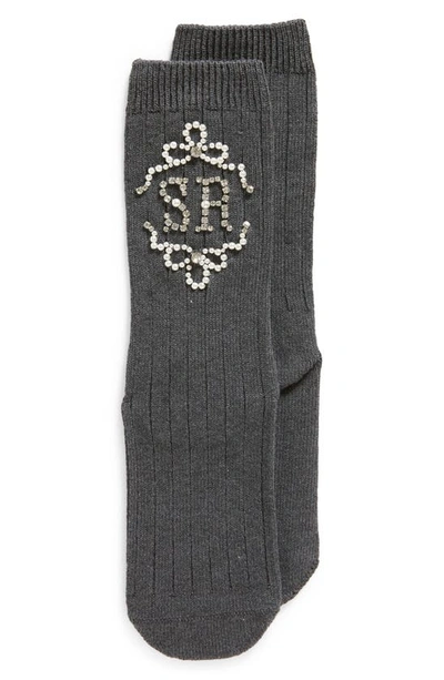 Shop Simone Rocha Embellished Logo Rib Ankle Socks In Grey Melange/ Pearl/ Crystal