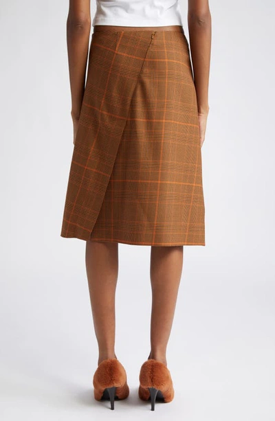Shop Stella Mccartney Asymmetric Plaid Wool Midi Skirt In 5613 Amber Rose