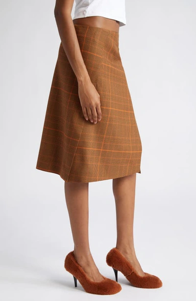 Shop Stella Mccartney Asymmetric Plaid Wool Midi Skirt In 5613 Amber Rose