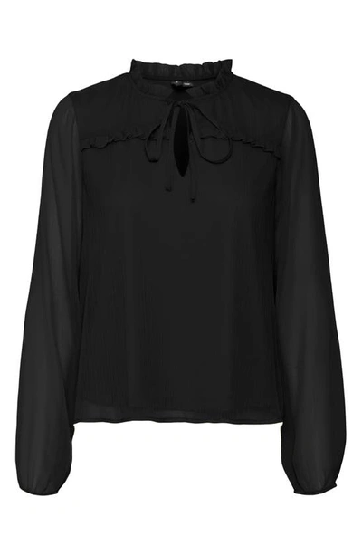 Shop Vero Moda Ruffle Neck Long Sleeve Top In Black